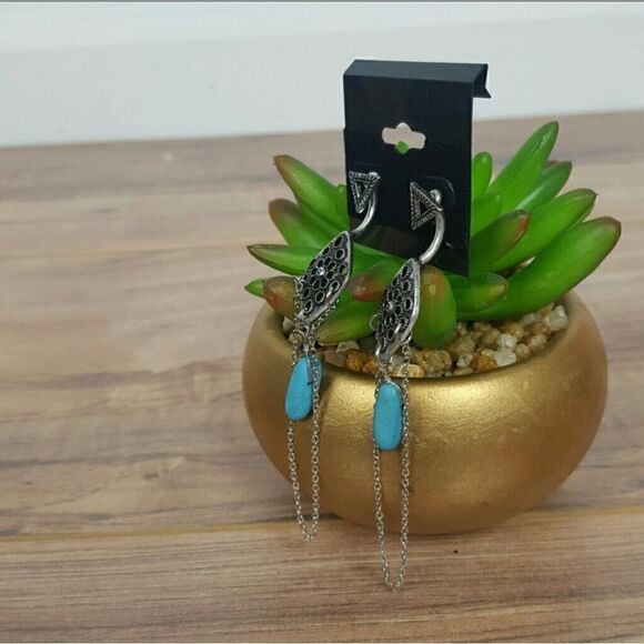 Fashion Jewelry Color Blue & Silver Gray Boho Earrings - Picture 2 of 2